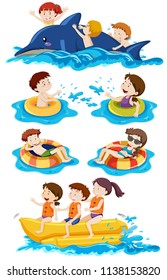 Set of children doing water activites illustration
