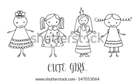 set children drawing girls template painting stock vector royalty girls template