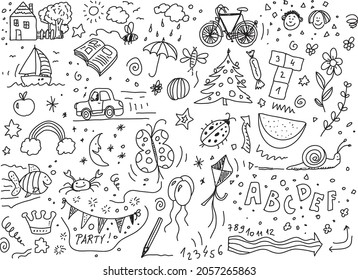 Set Children Drawings Hand Drawn Vector Stock Vector (Royalty Free ...