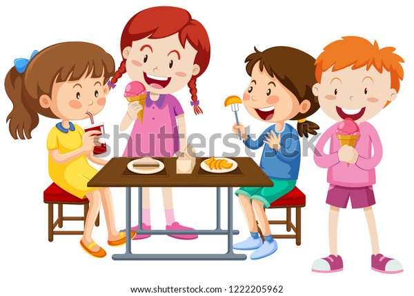 Set Children Eating Together Illustration Stock Vector (Royalty Free ...