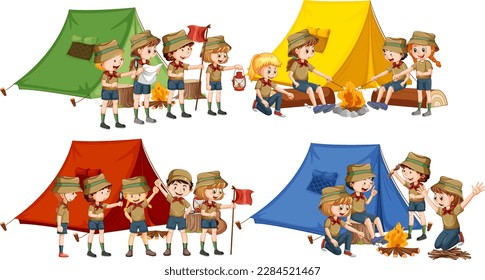 Set of Children Enjoying Camping illustration