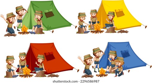 Set of Children Enjoying Camping illustration