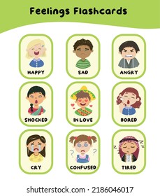 Set Children Expressing Feelings Adjective Words Stock Vector (Royalty ...