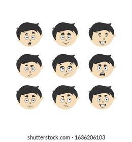 Set of children for face emotions Black boy face with different expressions Vector illustration in cartoon style