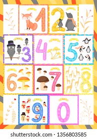 Set children Flashcard number tracing learning to count and to write. learning the numbers 0-10