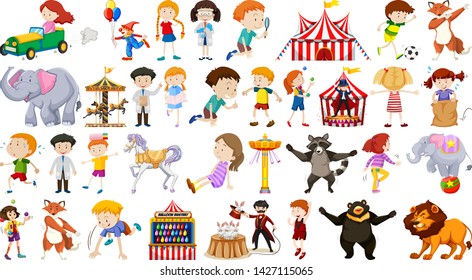 Set of children and funfair illustration