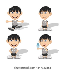Set of children give a smile, waving and eating ice cream vector illustrationing