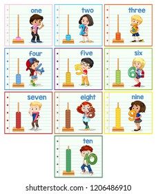 Set of children hilding number illustration