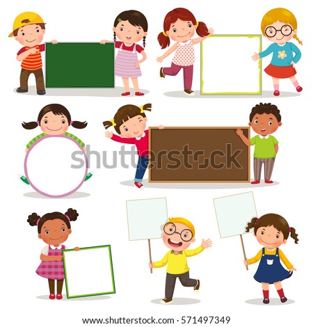 Set of children holding blank signs
