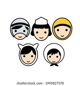 set of children icon with various head coverings
