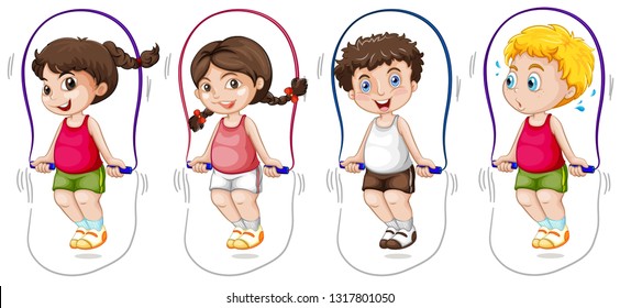 Set of children jumping rope illustration