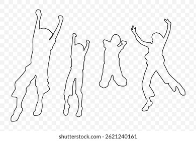 Set of children jumping silhouettes, Silhouettes of children jumping, Black silhouettes of children playing, Children playing silhouette collection vector. EPS 10.