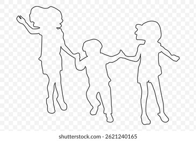Set of children jumping silhouettes, Silhouettes of children jumping, Black silhouettes of children playing, Children playing silhouette collection vector. EPS 10.