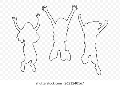 Set of children jumping silhouettes, Silhouettes of children jumping, Black silhouettes of children playing, Children playing silhouette collection vector. EPS 10.