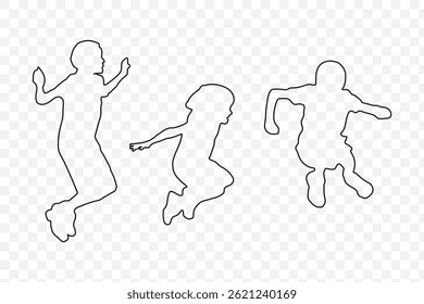 Set of children jumping silhouettes, Silhouettes of children jumping, Black silhouettes of children playing, Children playing silhouette collection vector. EPS 10.