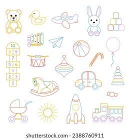 Colocar niños, garaje infantil vectorial doodle. Cuidados elementos dibujados a mano en la guardería.