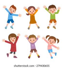 Set of children laughing jump