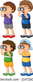 Set of children look through binoculars illustration