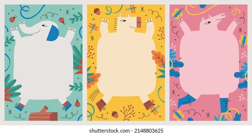 Set of children memo scrapbook and notes animal forest templates