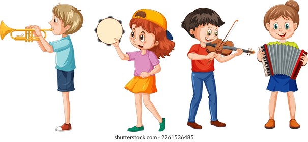 Set of children musician cartoon charcter illustration