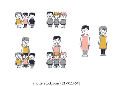 A set of children, nursery teachers, and kindergarten teachers. Smiley nursery school, kindergarten life
