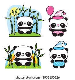 Set for children "Panda". The simple designs of cute pandas and other individual elements are perfect for baby cards, banners, stickers and other baby stuff. 