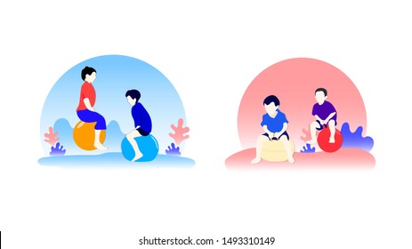 Set of children play outdoors. Universal children's day icon set. Children play vector illustration.