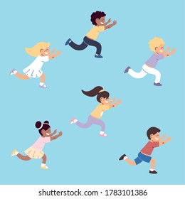 conjunto de niños jugar al diseño de ilustraciones vectoriales de carreras