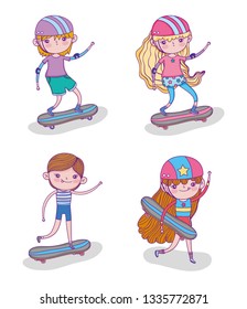 set children play skateboards and helmet