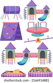 Juego de equipos de juegos para niños en ilustración de fondo blanco