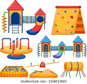 Set of children playground equipment on white background illustration