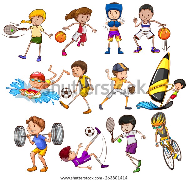 Set Children Playing Different Kinds Sports Stock Vector (Royalty Free ...