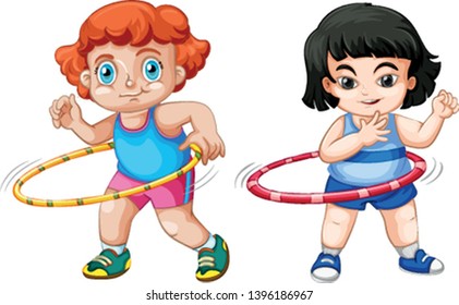 Set of children playing hula hoop illustration