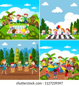 Set of children playing illustration