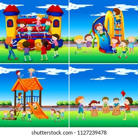 Set of children playing  illustration