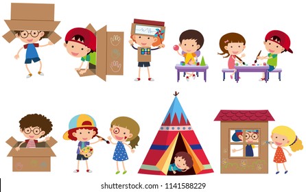 Set of children playing illustration