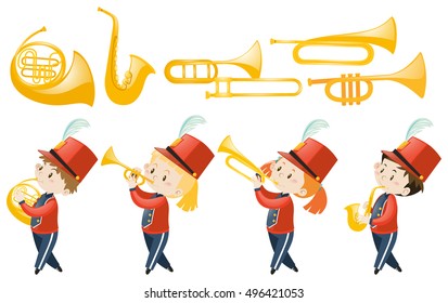 Set of children playing musical instruments illustration