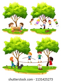 A set of children playing in nature illustration