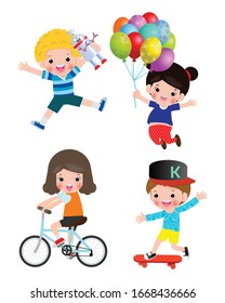 set of Children playing outside isolated on white Background vector illustration 