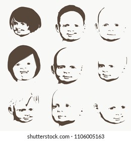 Set of the children portraits. Emotions of happiness
