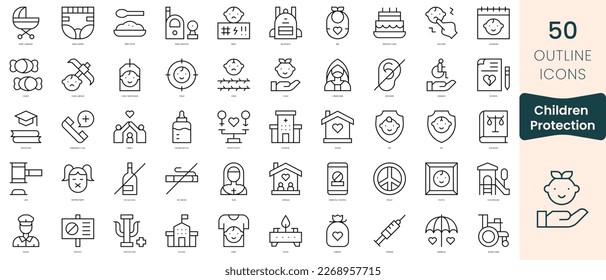 Set of children protection icons. Thin linear style icons Pack. Vector Illustration