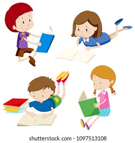 A Set of Children Reading Book illustration