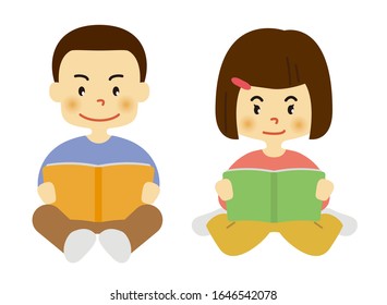 Set of children reading books. Vector data on white background.