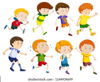 Set Of Children Running Illustration