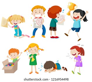 Set of children scene illustration