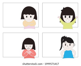 Set of children showing various gestures isolated on white background with free space for text