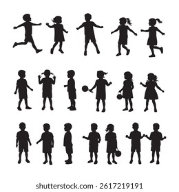Set of children silhouette on white background
