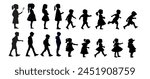 set of children silhouettes, baby silhouette, boy, girl	