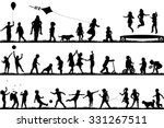 Set of children silhouettes playing outdoor