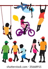 A set of and children silhouettes. Vector illustration.